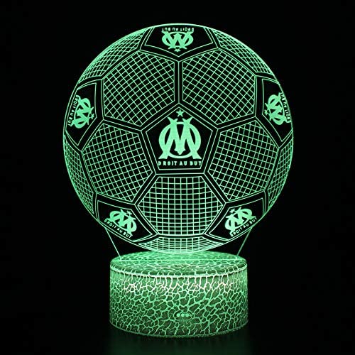 Deal Best football forme 3d illusion optique intelligent 7 couleurs led night light lampe de table avec câble d'alimentation usb olympique de marseille – Image 4