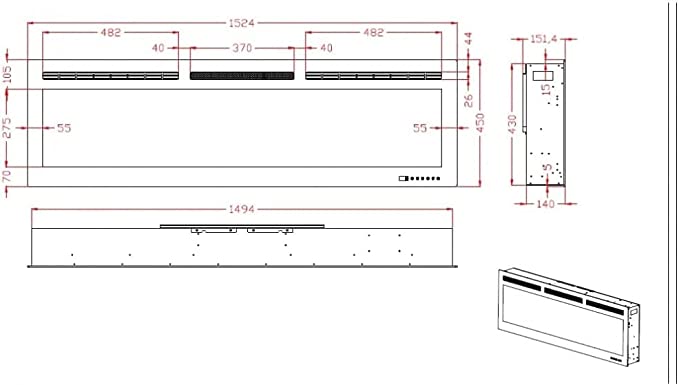 Mystflame Crystal 60 - Cheminée Murale Électrique, 3 Couleurs de Bûches et de Flammes, Thermostat 750/1500W, Chauffage Confort, Ecran Tactile, Minuterie – Image 6