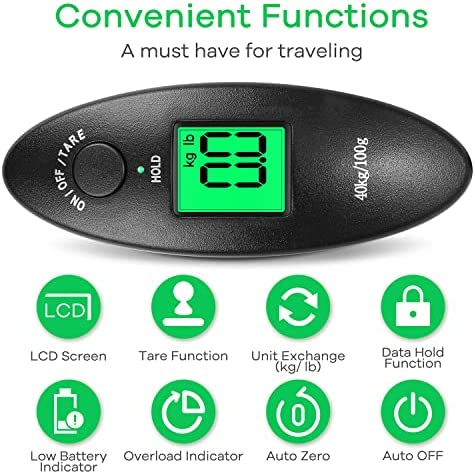 Sansoak Mini balance à bagages, numérique, avec crochet pour valise, à suspendre, affichage LCD, rétroéclairage, pour mallette de voyage, pêche, la cuisine la pêche, 40 kg – Image 3