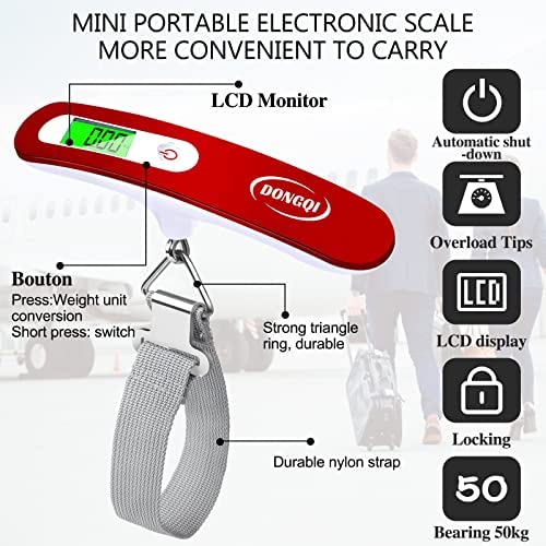 Pèse Bagage Electronique,Balance Numérique Portable Max 50kg/110lb avec Fonction Tare und écran LCD rétroéclairé,Peson de Voyage digital pour bagages,voyages et maison (Rouge) – Image 3