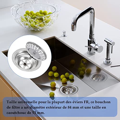 2 Pièces Panier d'évier Ø 84 mm, Bouchon Evier Cuisine INOX Universel, Crépine d'évier de Cuisine Remplacement des Bouchons de Vidange pour Cuisine et Salle de Bain – Image 3