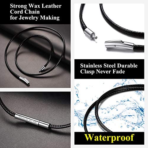 Richsteel Collier en Cuir Noir Artificiel Tressé pour Hommes et Femmes-2mm/3mm Cordon pour Pendentif 40/46/50/56/61/66/71/76 cm-Bijoux Personnalisable Prénom Unisex Fantaisie – Image 3