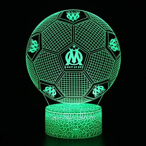 Deal Best football forme 3d illusion optique intelligent 7 couleurs led night light lampe de table avec câble d'alimentation usb olympique de marseille – Image 2