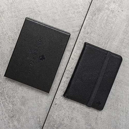 Porter Riley - Porte Passeport en Cuir Véritable avec Fermeture par Bande élastique (Noir Pur) – Image 7