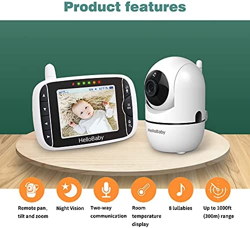 Babyphone Camera, HelloBaby HB65 Bébé Moniteur Vidéo,Écran de 3,2 pouces, angles de vue à 360 degrés, caméra bébé à distance Pan-Tilt-Zoom, vision nocturne, fonction interphone, capteur de température – Image 2
