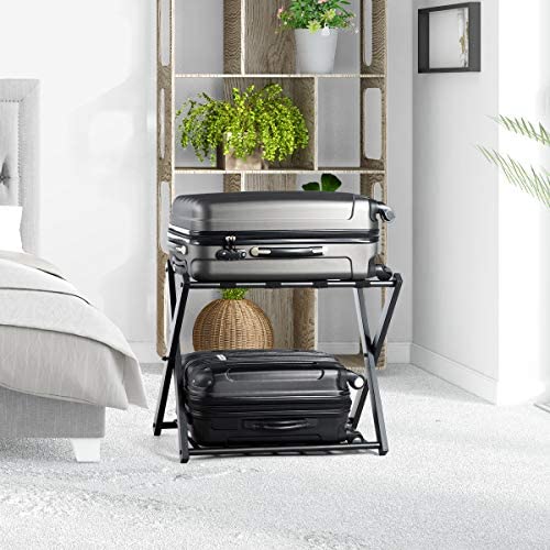 GOPLUS Support de Bagage Pliant en Métal avec 4 Sangles Durables pour Déposer Sacs de Voyages Valises Bagages Chaussures, pour Hôtels, Chambres, Auberges, Gîtes, Capacité de Charge 60KG, Noir (2 PCS) – Image 4