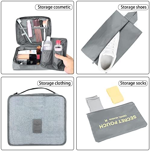 Coolzon Sac Organisateur de Voyage Pochettes de Rangement, Organisateur de Bagages Organiseur de Valise pour Sac à Chaussures Sac à Dos Vêtements sous-Vêtements, Lot de 8 (Gris) – Image 3