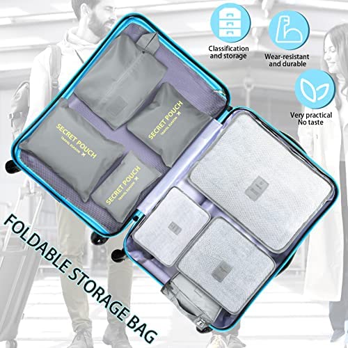 Coolzon Sac Organisateur de Voyage Pochettes de Rangement, Organisateur de Bagages Organiseur de Valise pour Sac à Chaussures Sac à Dos Vêtements sous-Vêtements, Lot de 8 (Gris) – Image 4