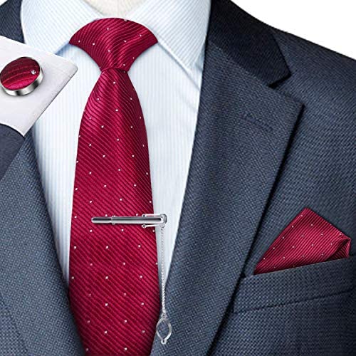 Jorlyen Homme Cravate - Ensemble Cravate en Soie avec Pince à Cravate Argent, Boutons de Manchette et Pochette – Coffret Cadeau-Plusieurs Ensembles – Image 4