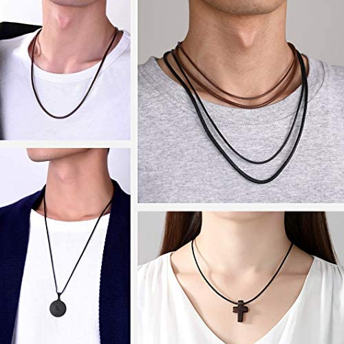 Richsteel Collier en Cuir Noir Artificiel Tressé pour Hommes et Femmes-2mm/3mm Cordon pour Pendentif 40/46/50/56/61/66/71/76 cm-Bijoux Personnalisable Prénom Unisex Fantaisie – Image 6