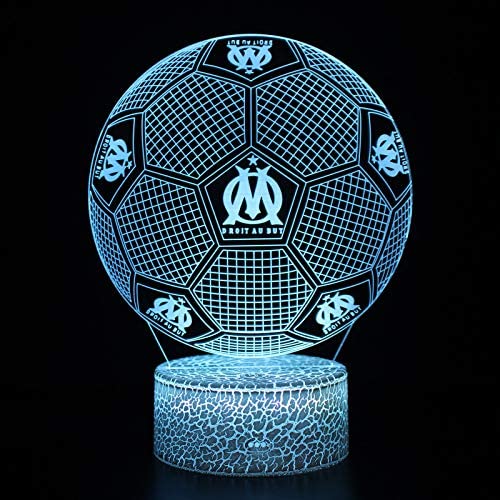 Deal Best football forme 3d illusion optique intelligent 7 couleurs led night light lampe de table avec câble d'alimentation usb olympique de marseille – Image 7