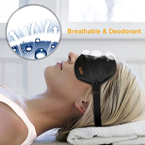 Masque de Nuit, Masque de Sommeil, Gritin Anti-Lumière Ultra-Douce & Confortable 100% Soie Naturelle Masque de Voyage Masque de Yeux avec Sangle Réglable et Bouchons d'oreille pour Homme/Femme/Enfant – Image 6