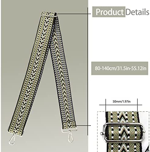 Sangle de sac bandoulière réglable de 5 cm de large 80-140 cm de large - Sangle d'épaule universelle pour sacs à main avec mousqueton – Image 2