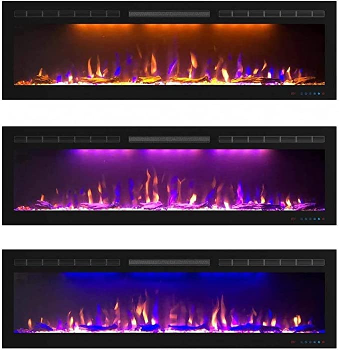 Mystflame Crystal 60 - Cheminée Murale Électrique, 3 Couleurs de Bûches et de Flammes, Thermostat 750/1500W, Chauffage Confort, Ecran Tactile, Minuterie – Image 2