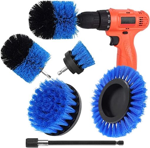 Brosses pour Perceuse 5 pièces, 4 sans Fil Power Scrubber Brosse de Nettoyage pour Perceuse avec 1 Rallonge pour Salle de Bain, Cuisine, Sol, Carreaux et Voiture (Bleu)