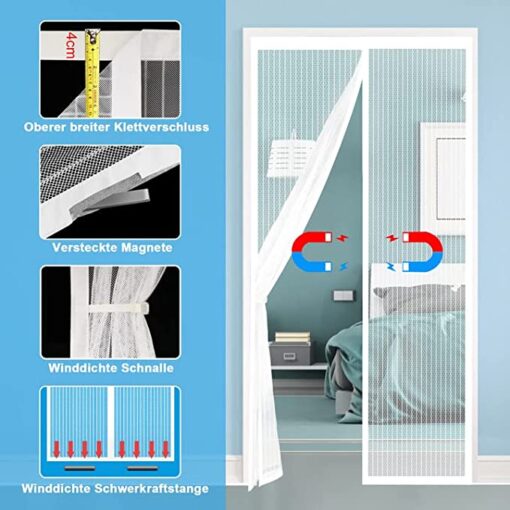 Moustiquaire Aimantée 100x200cm,Moustiquaire Porte Fenetre Blanc Sans Perçage Moustiquaire Magnetique,Ldéal Pour Les Portes De Balcon Les Caves Les Patios – Image 2