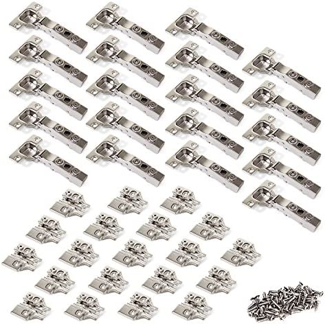 Emuca 1011307 Lot de 20 charnières à visser Ø35mm 100° fermeture douce montage en applique et embases à visser avec réglage excentrique