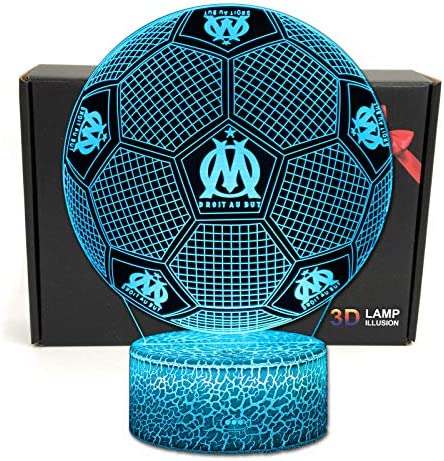 Deal Best football forme 3d illusion optique intelligent 7 couleurs led night light lampe de table avec câble d'alimentation usb olympique de marseille – Image 8
