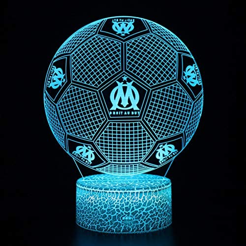 Deal Best football forme 3d illusion optique intelligent 7 couleurs led night light lampe de table avec câble d'alimentation usb olympique de marseille – Image 5