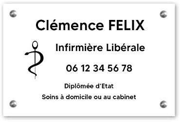 Plaque professionnelle personnalisée avec logo pour infirmière libérale - Blanche lettres noires Vis + chevilles + cache vis – Image 4