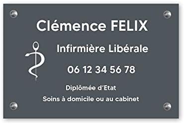 Plaque professionnelle personnalisée avec logo pour infirmière libérale - Blanche lettres noires Vis + chevilles + cache vis – Image 7