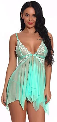 Lingerie Femme Nuisette Dentelle Lace Pyjama Ensemble Tenue Fonds de Robe Chambre Fermeture Avant Babydoll Dentelle Col V Maille Pyjama Sous-VêTements Chemise de Nuit Babydoll Coquine Lingerie – Image 6