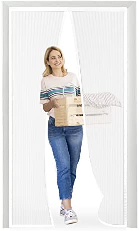 Moustiquaire Porte Magnétique Moustiquaire sur Mesure de Porte,Rideau de Porte Antimoustique, pour Couloirs, Portes, Patio.Facile à Installer Le Joint d'étanchéité, Blanc, 180 x 220 cm