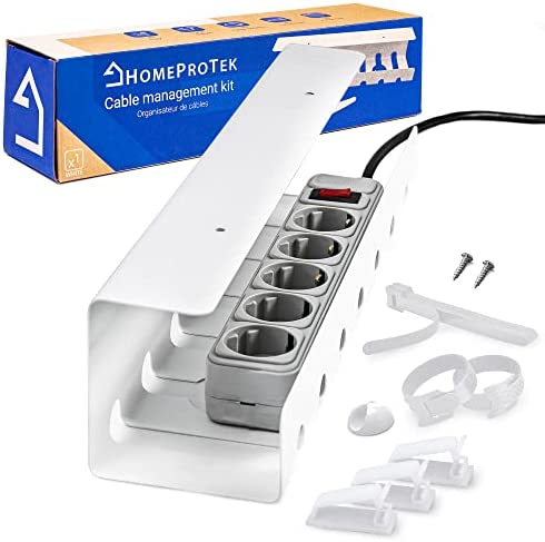 HOMEPROTEK Passe-câbles Bureau pour Une Gestion des câbles ordonnée, 1x Blanc - Support de câble Bureau avec Montage Facile, 43x10x10cm Organisateur de Cable, Passe-câbles pour Bureau à Domicile