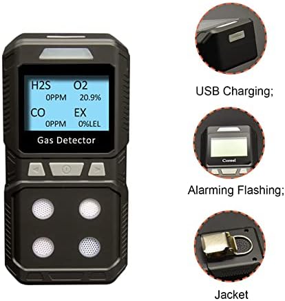 Gikaida Détecteur de 4 gaz Portable, H2S, O2, CO, EX - Prêt à l'emploi (Noir) – Image 3