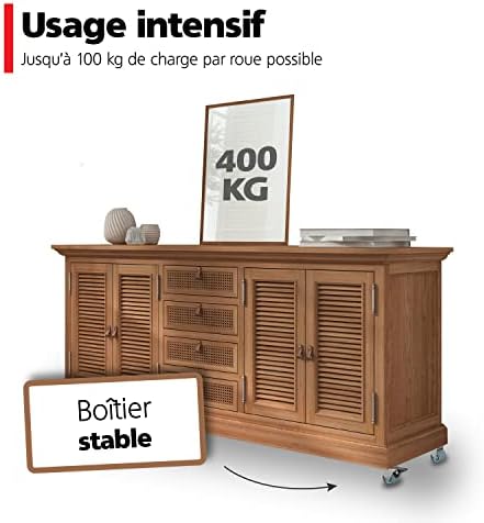 RAVN HAMAN Jeu de 4 Roulettes pour meubles 50 mm - Roulettes pivotantes avec frein jusqu'à 100 kg par roue - Roulettes charge lourde pour usage intérieur et extérieur - Roulettes industrielles – Image 3