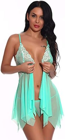 Lingerie Femme Nuisette Dentelle Lace Pyjama Ensemble Tenue Fonds de Robe Chambre Fermeture Avant Babydoll Dentelle Col V Maille Pyjama Sous-VêTements Chemise de Nuit Babydoll Coquine Lingerie – Image 3