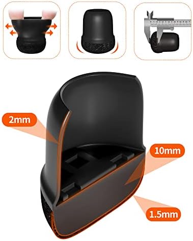 STN Protection Pied De Chaise Noir Pur Patins pour Chaises avec Feutre pour Anti-Rayures/sans Bruit-Ronds,14-19mm,16 pièces – Image 2