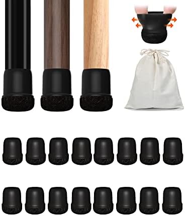 STN Protection Pied De Chaise Noir Pur Patins pour Chaises avec Feutre pour Anti-Rayures/sans Bruit-Ronds,14-19mm,16 pièces