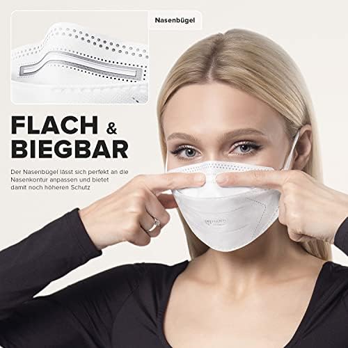 HARD Mask Masque respiratoire FFP2 | Fabriqué en Allemagne | Respirateur | taille standard | Filtration 99,5% | ÖKO-TEX | emballage scellé NON individuellement - Blanc - 20 pièces – Image 5