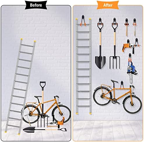 Kitmiido Organisez Votre Garage Avec Notre Lot de 12 Crochets en Acier Robustes - Support Mural et Organisateur D'outils Pour Pelles, Vélos, Outils, Cordes, Tondeuses à Gazon et Plus Encore – Image 5