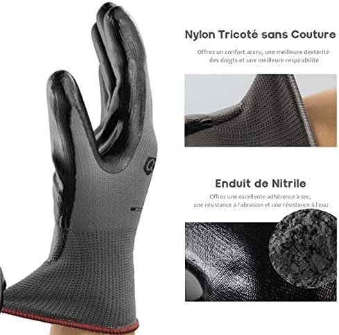 ANDANDA Gants de Travail Enduit de Nitrile, 12 Paires, Provide Revêtement Antidérapant, Excellente Adhérence, Gants Protections, Ideal pour l'Entreposage, la Logistique, l'Assemblage, L – Image 3