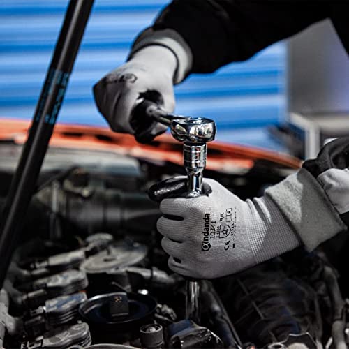 ANDANDA Gants de Travail Enduit de Nitrile, 12 Paires, Provide Revêtement Antidérapant, Excellente Adhérence, Gants Protections, Ideal pour l'Entreposage, la Logistique, l'Assemblage, L – Image 4