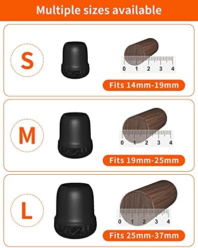 STN Protection Pied De Chaise Noir Pur Patins pour Chaises avec Feutre pour Anti-Rayures/sans Bruit-Ronds,14-19mm,16 pièces – Image 5