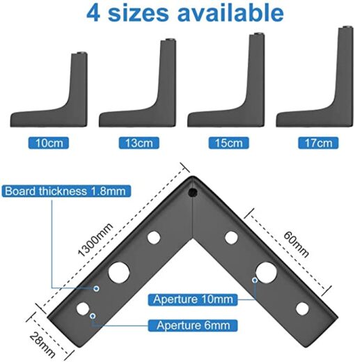 JOLIGAEA Lot de 4 Pieds de Meubles Charge Jusqu'à 800 KG, 10cm Pied de Table Modernes en Métal en Forme de Triangle,Pied Meuble Épingle pour Placard, Canapé,avec 16 Vis et 4 Protège Pieds, Noir – Image 3