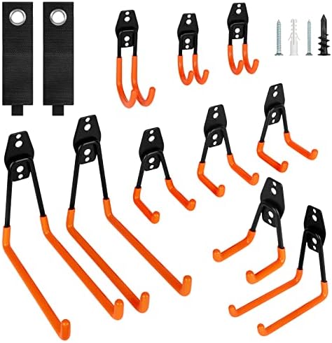 Kitmiido Organisez Votre Garage Avec Notre Lot de 12 Crochets en Acier Robustes - Support Mural et Organisateur D'outils Pour Pelles, Vélos, Outils, Cordes, Tondeuses à Gazon et Plus Encore