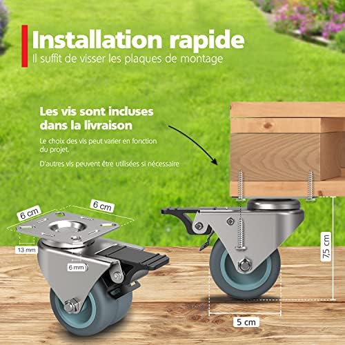 RAVN HAMAN Jeu de 4 Roulettes pour meubles 50 mm - Roulettes pivotantes avec frein jusqu'à 100 kg par roue - Roulettes charge lourde pour usage intérieur et extérieur - Roulettes industrielles – Image 2