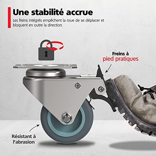 RAVN HAMAN Jeu de 4 Roulettes pour meubles 50 mm - Roulettes pivotantes avec frein jusqu'à 100 kg par roue - Roulettes charge lourde pour usage intérieur et extérieur - Roulettes industrielles – Image 6