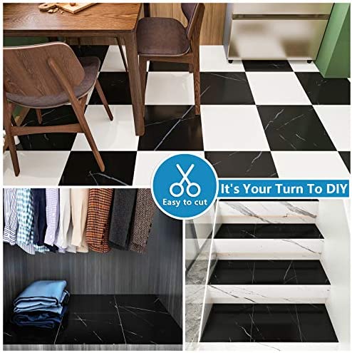 VEELIKE PVC Autocollant de Carrelage de Salle de Bain étanche pour Mur Amovible Autocollant de Sol en Marbre Noir Auto-adhésif pour Dosseret de Cuisine étanche à l'huile 4 Pièces 30cm x 30cm – Image 6