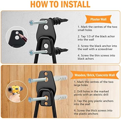 Kitmiido Organisez Votre Garage Avec Notre Lot de 12 Crochets en Acier Robustes - Support Mural et Organisateur D'outils Pour Pelles, Vélos, Outils, Cordes, Tondeuses à Gazon et Plus Encore – Image 4