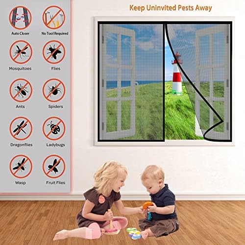 Moustiquaire Fenetre MagnéTique, 100x145 cm Facile à Installer sans Percer Moustiquaire Fenetre AimantéE Anti Insecte Mouche Moustique Fenetres De Balcon Fenetres Coulissantes, Noir P – Image 3