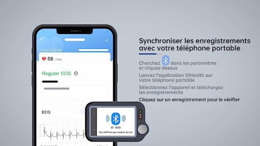 ViATOM Moniteur ECG, Moniteur Cardiaque avec ECG, avec iOS & Android App, Enregistrement 30s/60s/5mins, Travailler avec un Smartphone et un PC, Portable Suivi de la Santé Cardiaque Accueil – Image 7