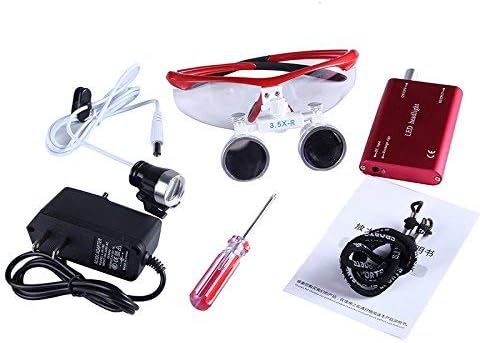 Loupes jumelles portables en verre optique 3,5X-R avec lampe frontale LED (rouge) – Image 2