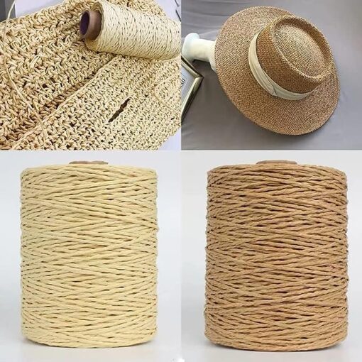 LAMPPE Ruban de Papier de Raphia, Paille de Raphia Naturel 280-300M / Fil de Rouleau pour Tricot à la Main Chapeau au Crochet Sac à Main paniers de Coussin matériel de Tricot Fil coloré – Image 5