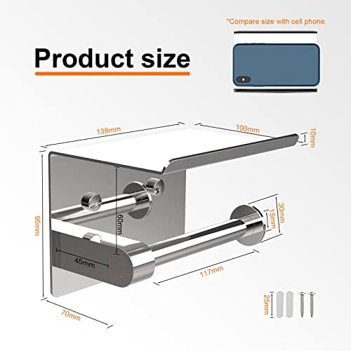 Ibergrif MK34053, Porte Papier Toilette, Support Papier Toilette Mural, 304 Acier Inoxydable Porte Rouleau Toilette, Installation avec Vis ou 3M Auto-adhésif, Argent – Image 2