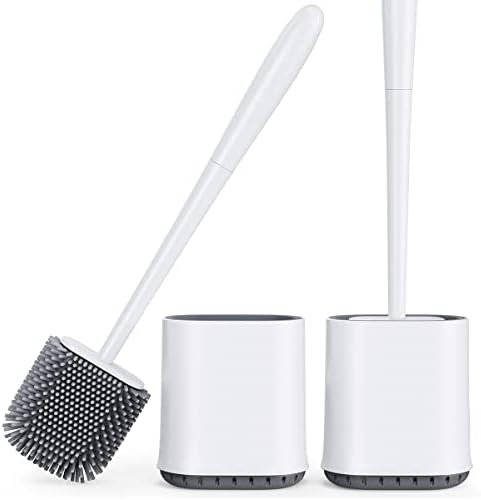 2 Pack Brosse Toilettes WC,Balai WC vec Séchage Rapide Support Ventilé,Balayette WC vec Poils Silicone pour Un Nettoyage en Profondeur,Toilette de Salle de Bain